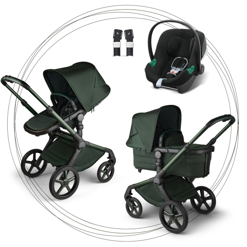 BUGABOO Fox 5 Noir Limitovaná edícia - Midnight Green + Autosedačka Cybex Aton B2 + adaptéry