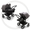 Kočík pre dvojičky BUGABOO Donkey 5 Twin Podvozok Black striešky, set textílií MIDNIGHT BLACK strieška grey melange