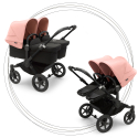 Kočík pre dvojičky BUGABOO Donkey 5 Twin Podvozok Black striešky, set textílií MIDNIGHT BLACK strieška morning pink